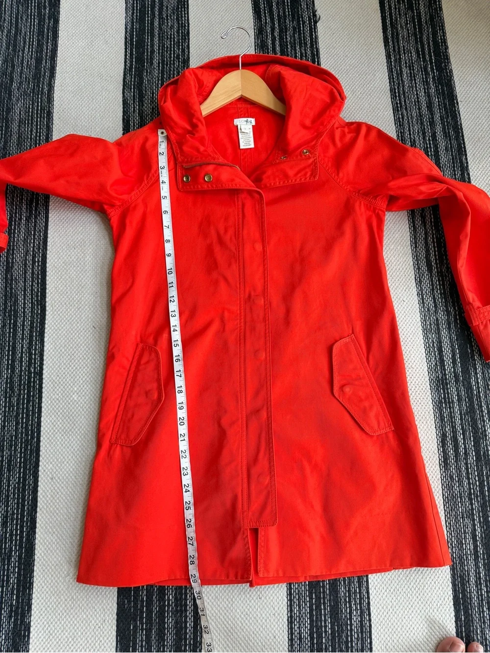 J. Crew Women's Lightweight Bright Red‎ Hooded Trench Coat Size 2